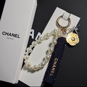 Chanel Pearl and Gold Flower Keychain